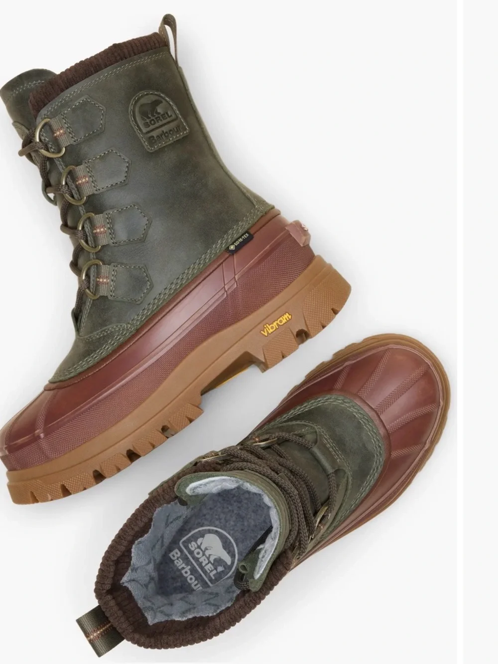 Barbour Olive Green & Brown Waterproof Lace-Up Winter Boots